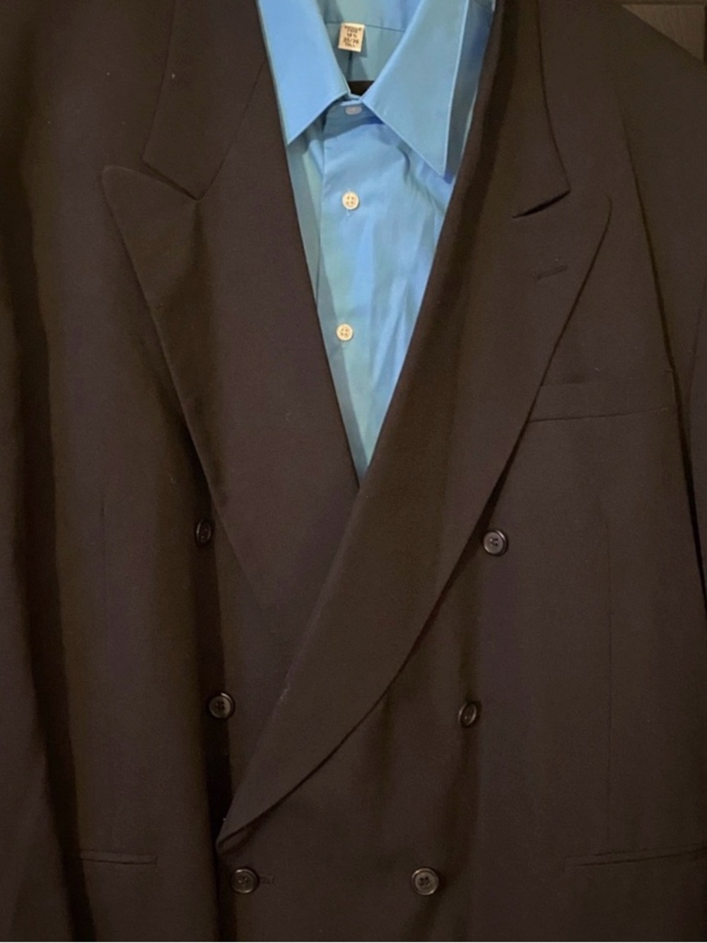 Classic Black Double-Breasted Men's Suit with Blue Shirt